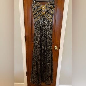 Riva Designs Black and Gold Embellished Formal Dress